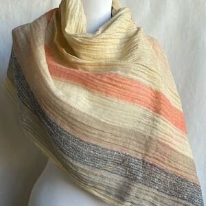 Cream/orange/gray/tan semi-sheer crinkle scarf / shawl
